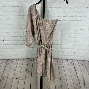 Rebecca Taylor One Shoulder Snakeskin Print Silk Belted Dress Size 4